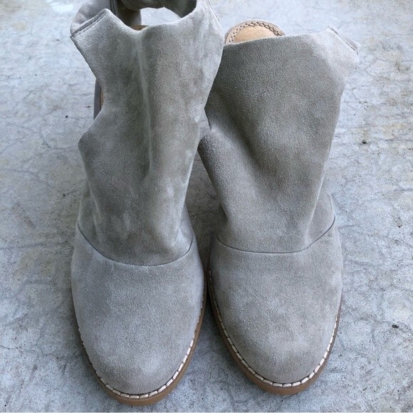 Splendid Danae Booties Shooties Shoes Stacked Heel Gray Grey Suede Tie Back 6.5 - Picture 6 of 9